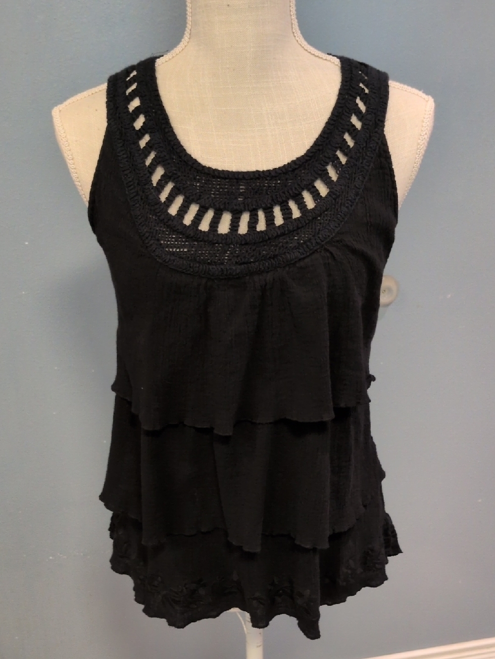 ColdwaterCreek Gauze 100%Cotton Tiered Layered Boho Festival Tank Top Resortwear